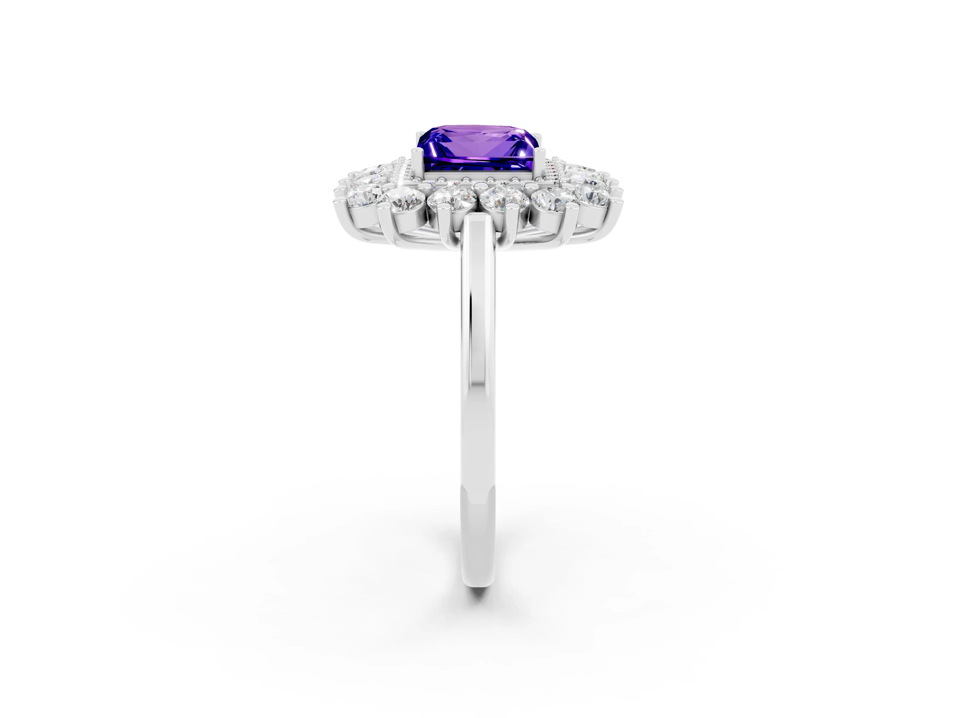 White gold Princess Cut Halo Cluster Diamond Ring with Pave Band and Four-Prong Setting_2