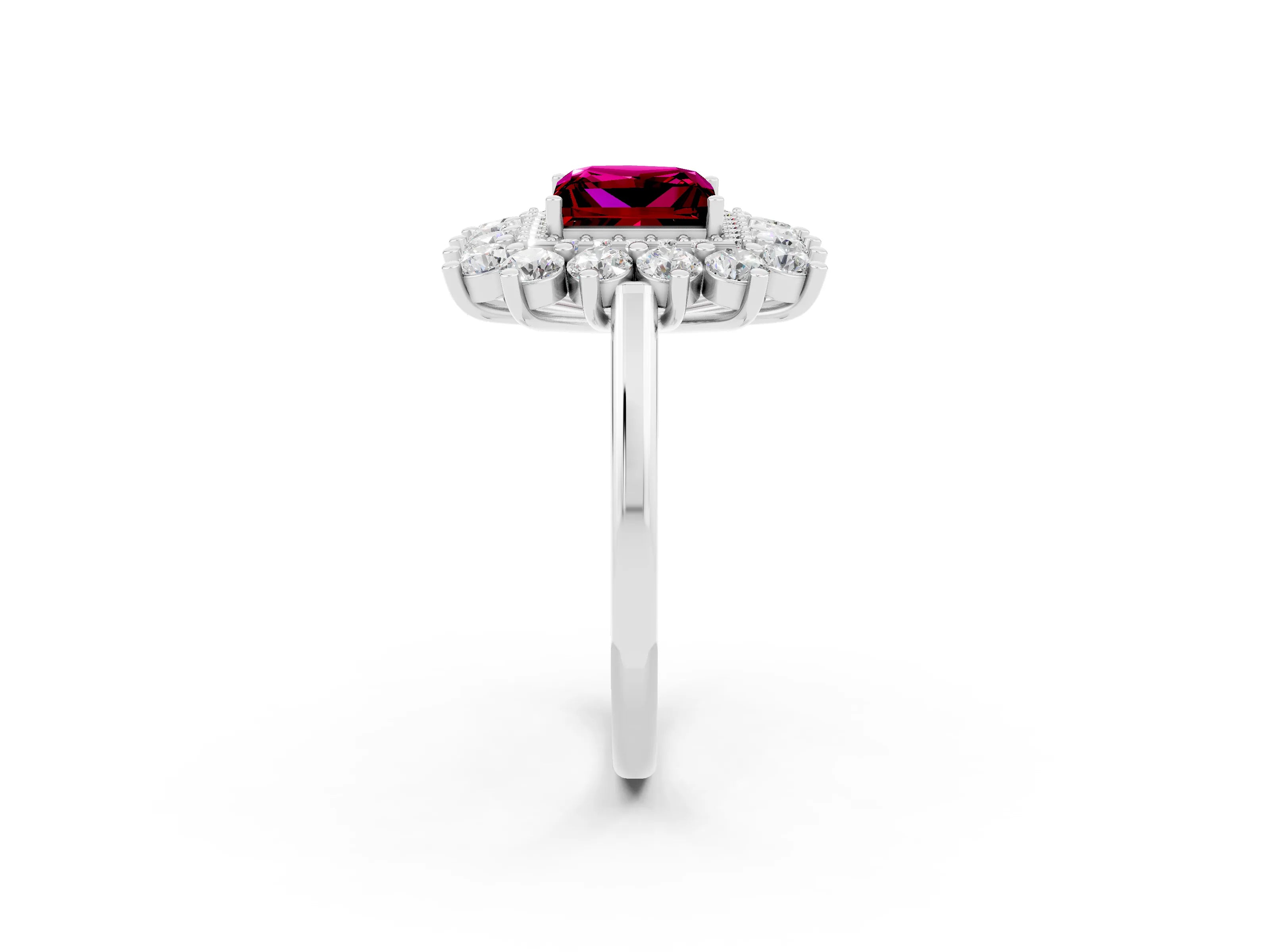 White gold Princess Cut Halo Cluster Diamond Ring with Pave Band and Four-Prong Setting_2