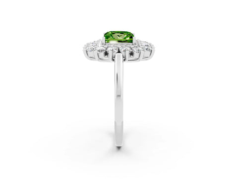 White gold Princess Cut Halo Cluster Diamond Ring with Pave Band and Four-Prong Setting_2
