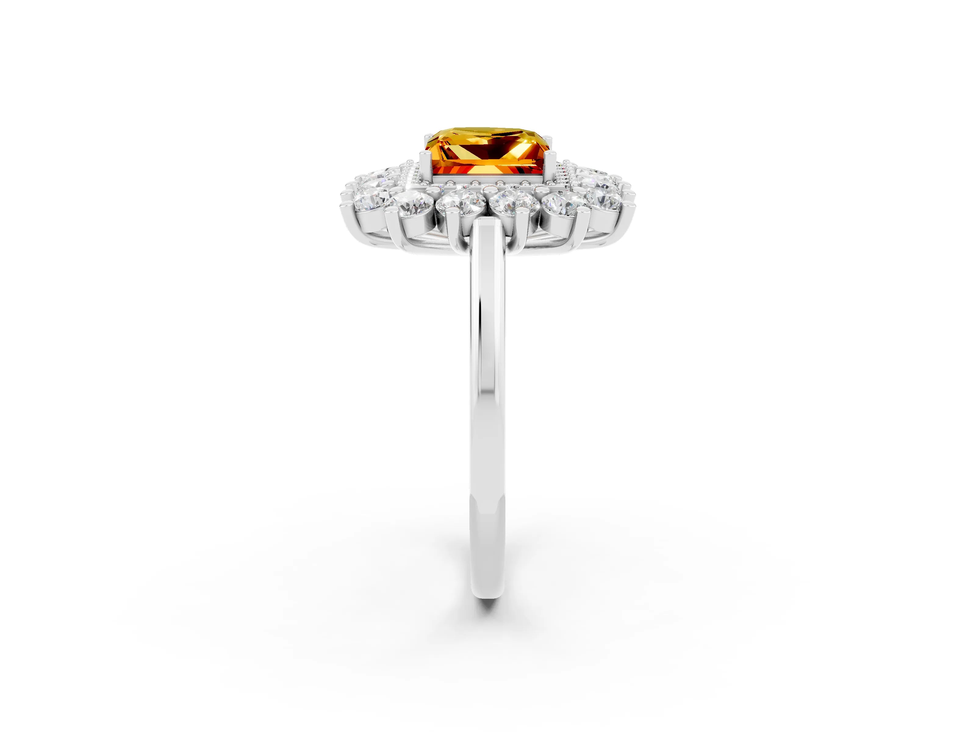 White gold Princess Cut Halo Cluster Diamond Ring with Pave Band and Four-Prong Setting_2
