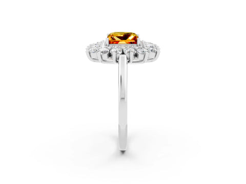 White gold Princess Cut Halo Cluster Diamond Ring with Pave Band and Four-Prong Setting_2