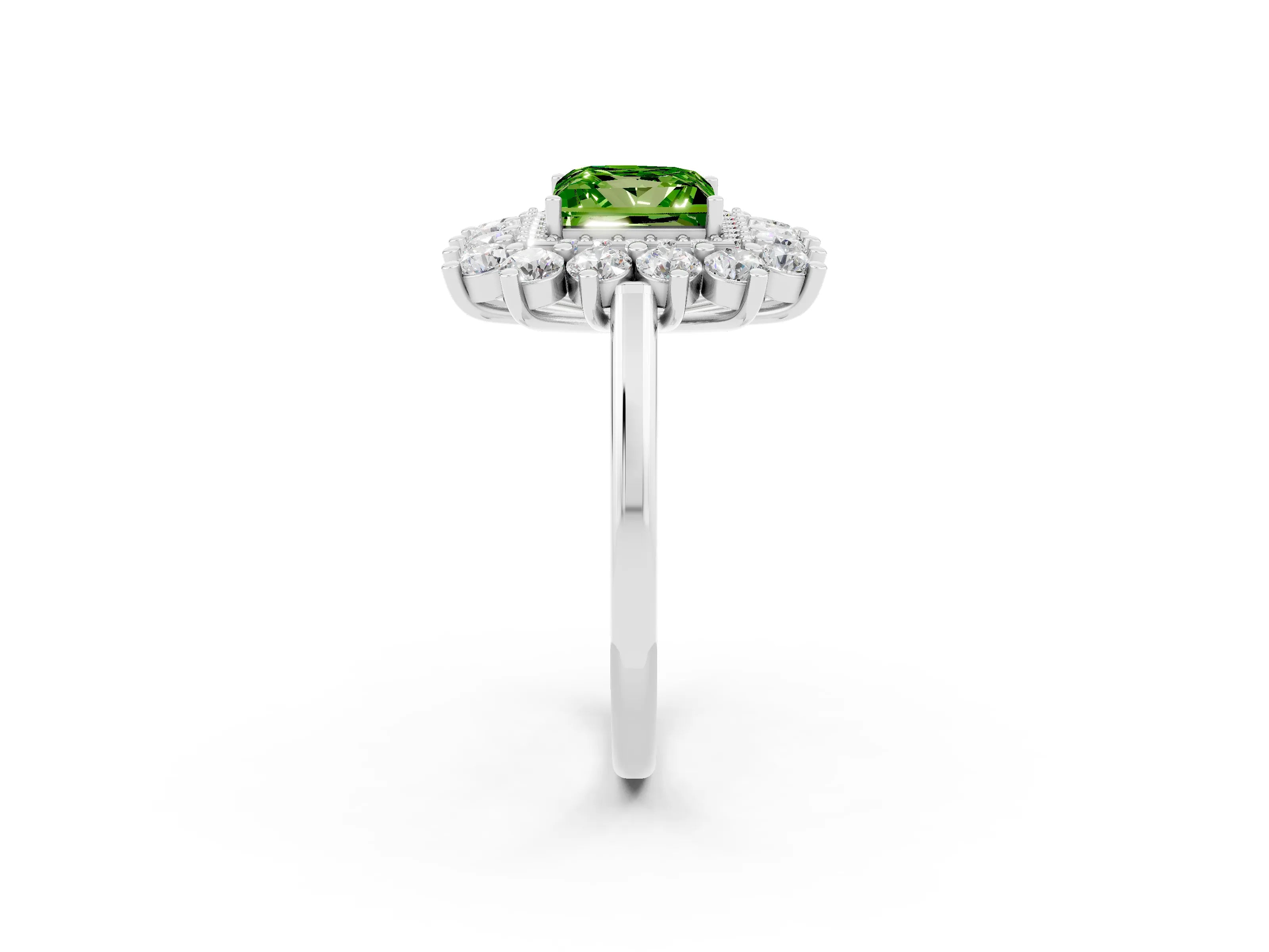 White gold Princess Cut Halo Cluster Diamond Ring with Pave Band and Four-Prong Setting_2