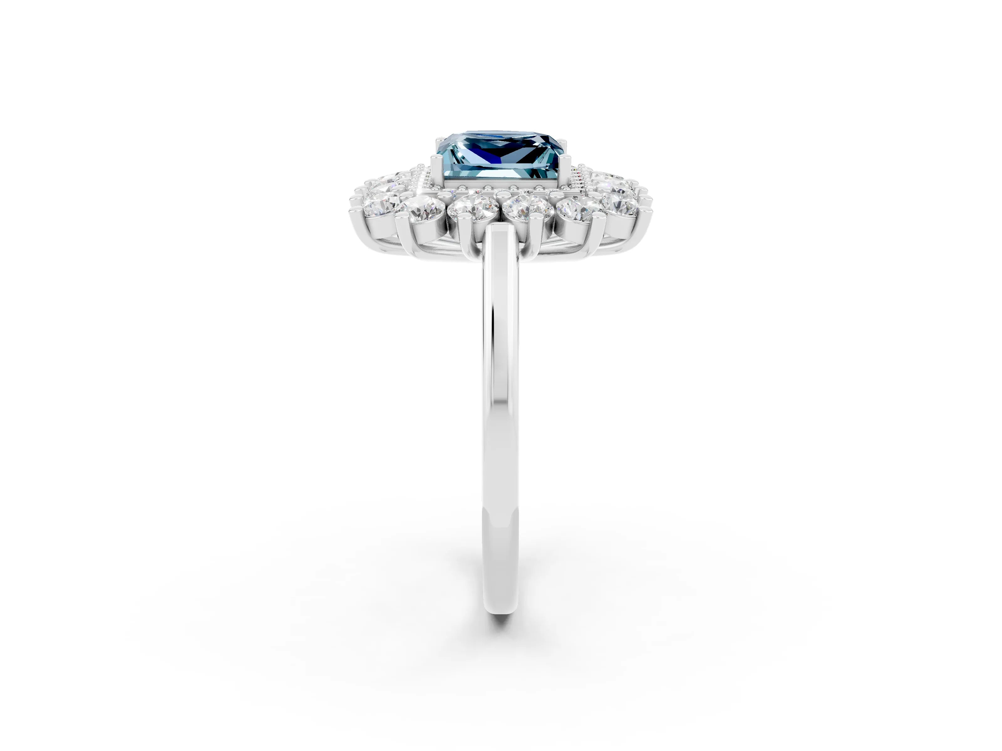 White gold Princess Cut Halo Cluster Diamond Ring with Pave Band and Four-Prong Setting_2