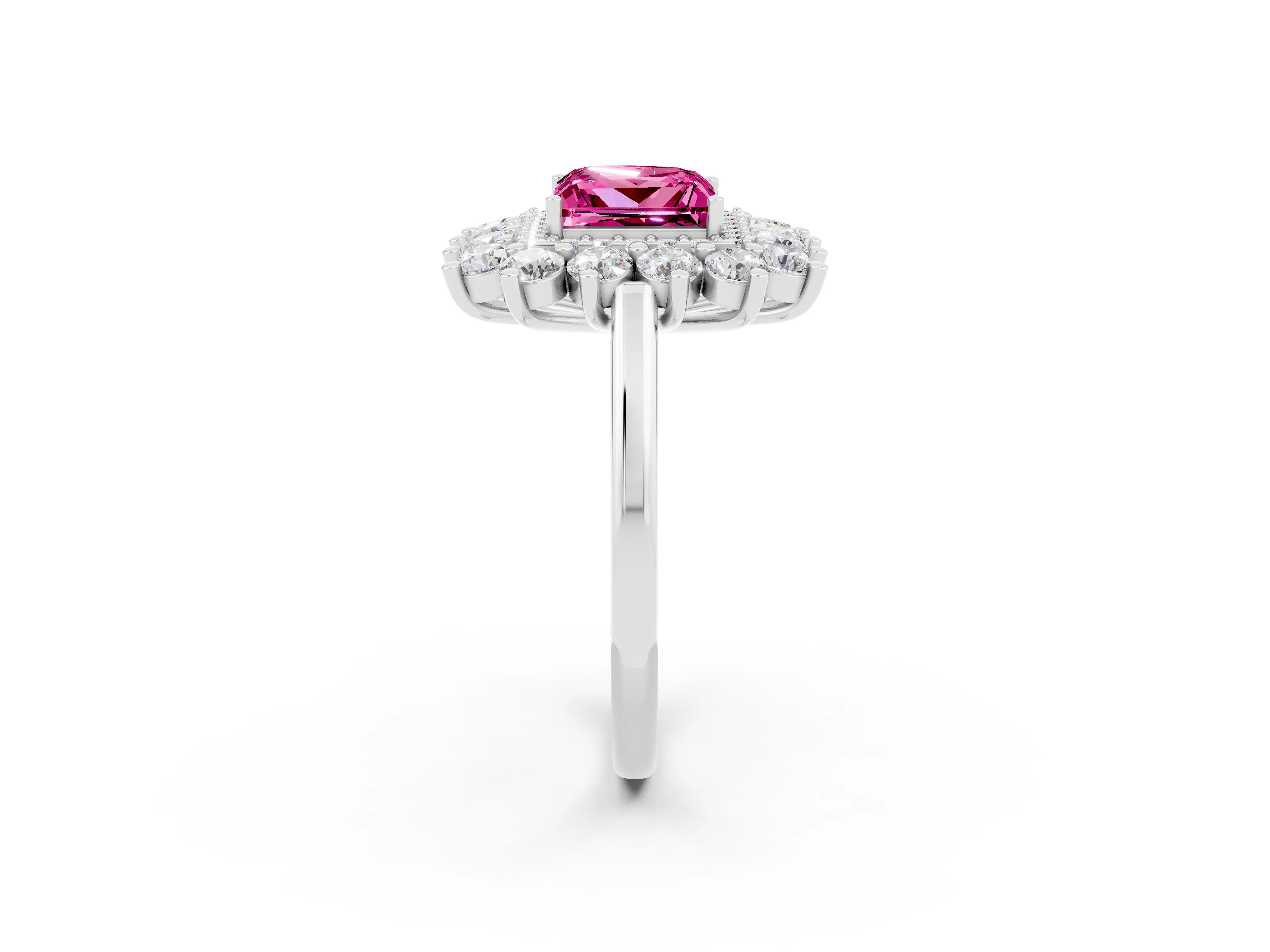 White gold Princess Cut Halo Cluster Diamond Ring with Pave Band and Four-Prong Setting_2