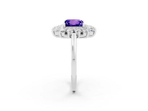 White gold Princess Cut Halo Cluster Diamond Ring with Pave Band and Four-Prong Setting_2