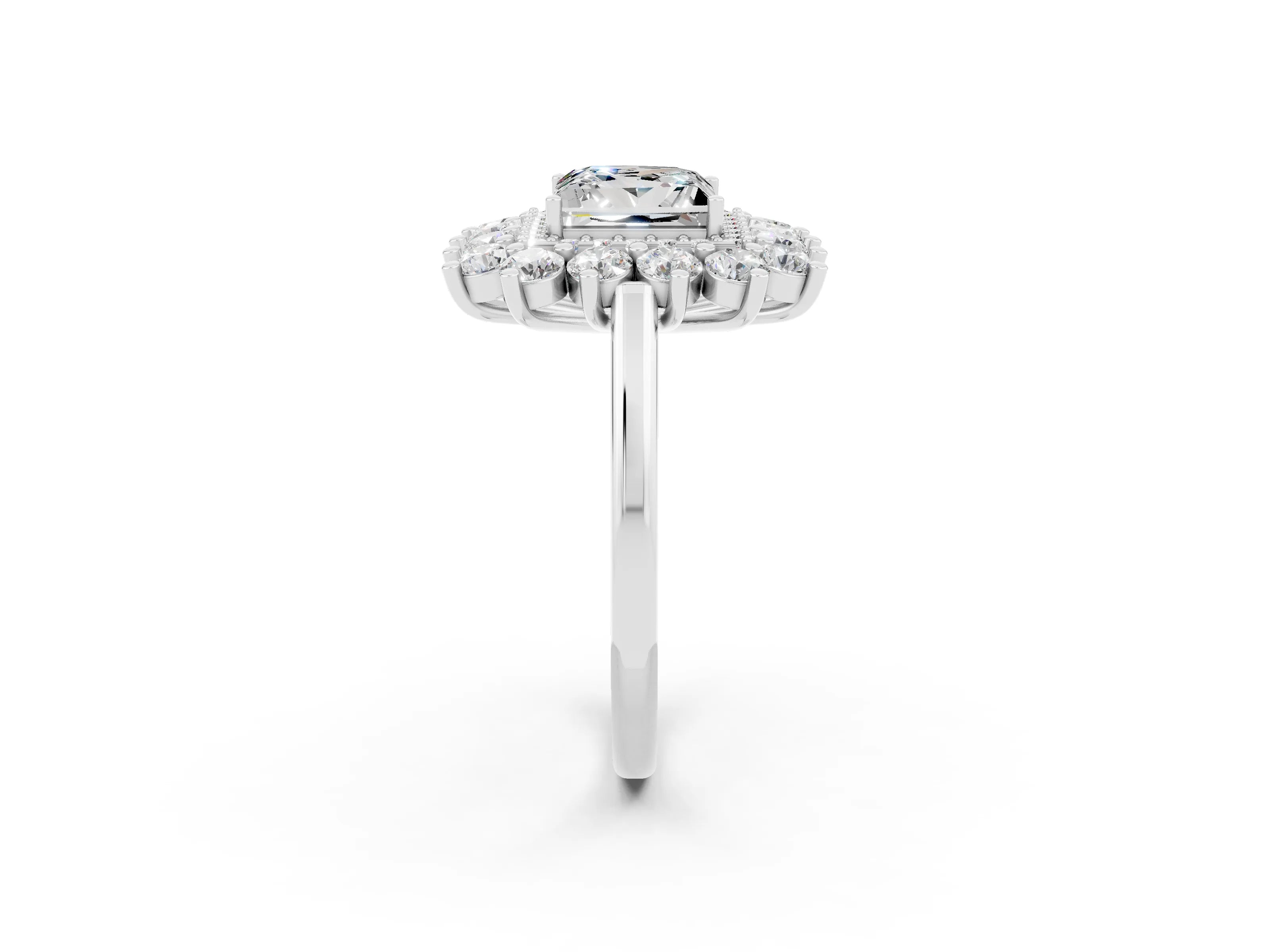 White gold Princess Cut Halo Cluster Diamond Ring with Pave Band and Four-Prong Setting_2