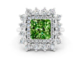 White gold Princess Cut Halo Cluster Diamond Ring with Pave Band and Four-Prong Setting_30