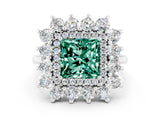 White gold Princess Cut Halo Cluster Diamond Ring with Pave Band and Four-Prong Setting_30