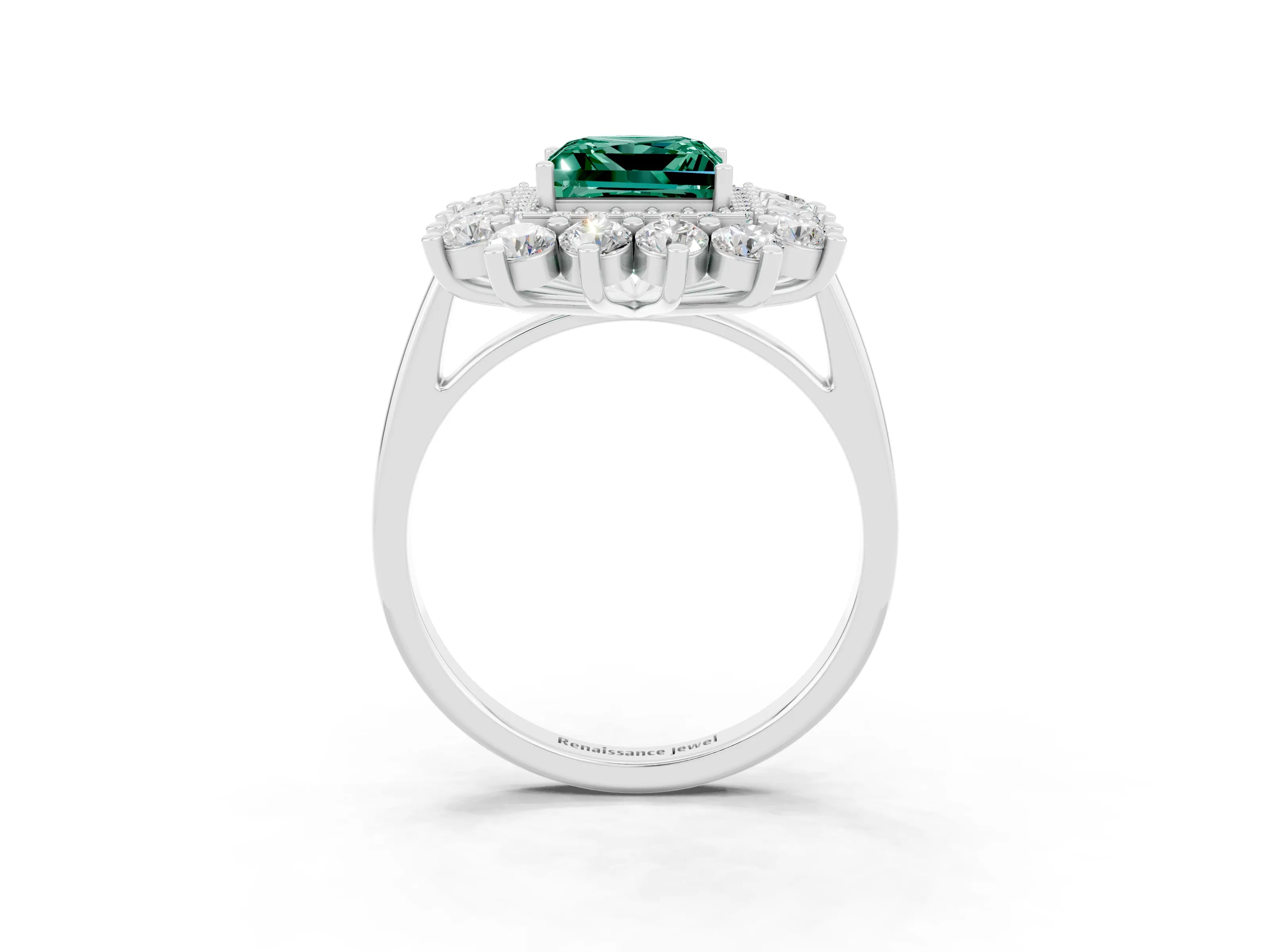 White gold Princess Cut Halo Cluster Diamond Ring with Pave Band and Four-Prong Setting_33