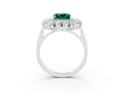 White gold Princess Cut Halo Cluster Diamond Ring with Pave Band and Four-Prong Setting_33