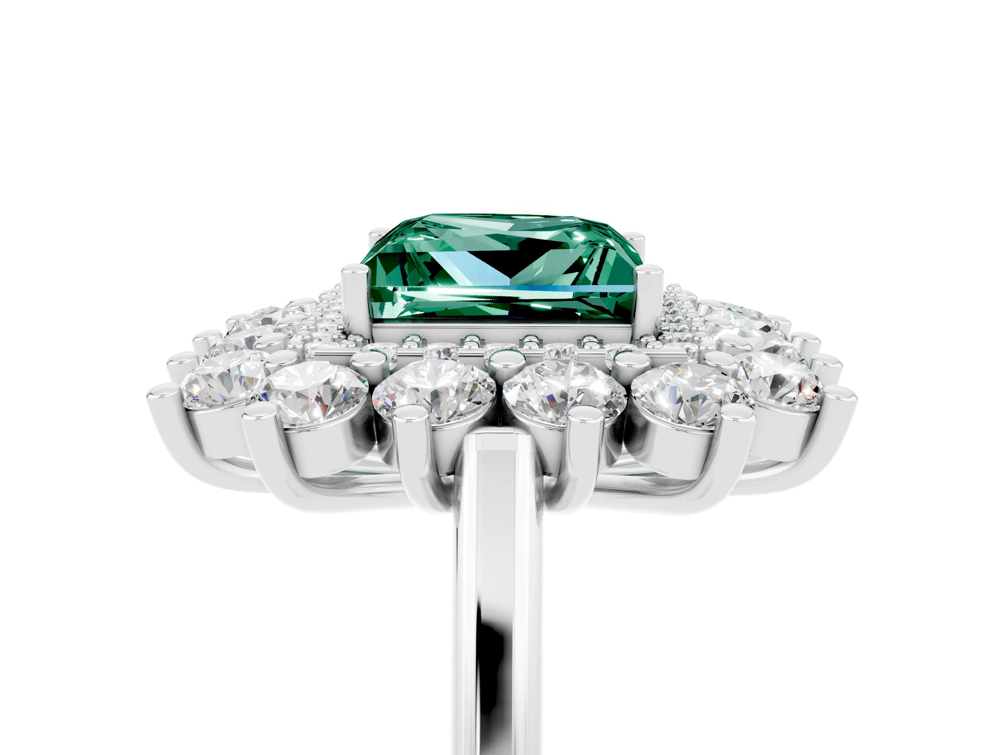 White gold Princess Cut Halo Cluster Diamond Ring with Pave Band and Four-Prong Setting_35