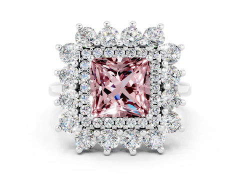 White gold Princess Cut Halo Cluster Diamond Ring with Pave Band and Four-Prong Setting_36