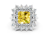 White gold Princess Cut Halo Cluster Diamond Ring with Pave Band and Four-Prong Setting_36