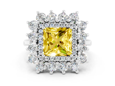 White gold Princess Cut Halo Cluster Diamond Ring with Pave Band and Four-Prong Setting_36