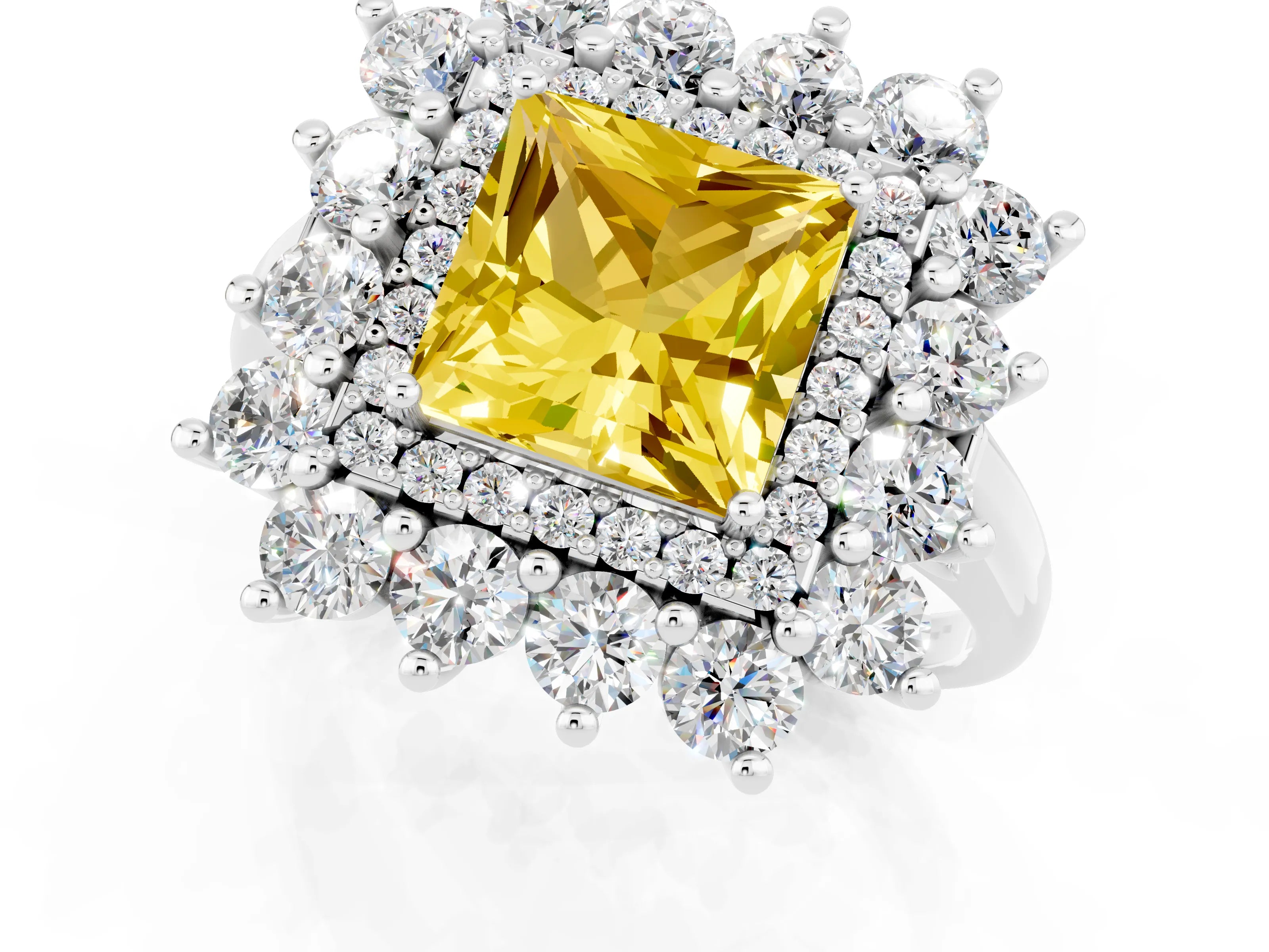 White gold Princess Cut Halo Cluster Diamond Ring with Pave Band and Four-Prong Setting_37