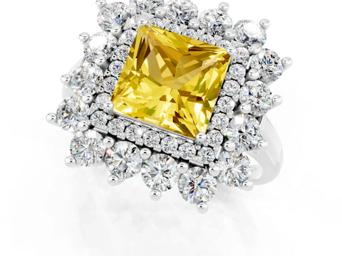 White gold Princess Cut Halo Cluster Diamond Ring with Pave Band and Four-Prong Setting_37