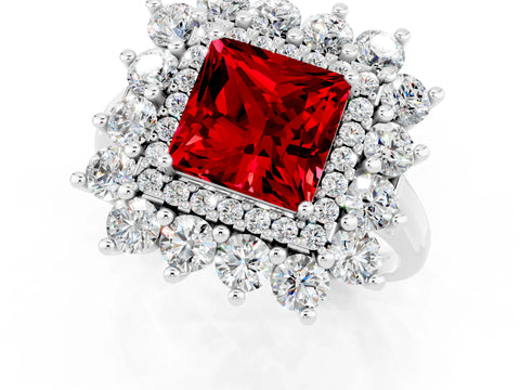 White gold Princess Cut Halo Cluster Diamond Ring with Pave Band and Four-Prong Setting_37