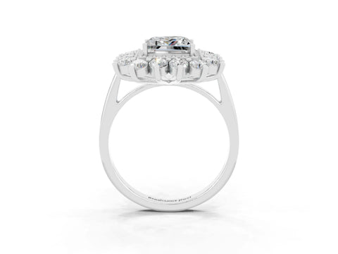 White gold Princess Cut Halo Cluster Diamond Ring with Pave Band and Four-Prong Setting_39