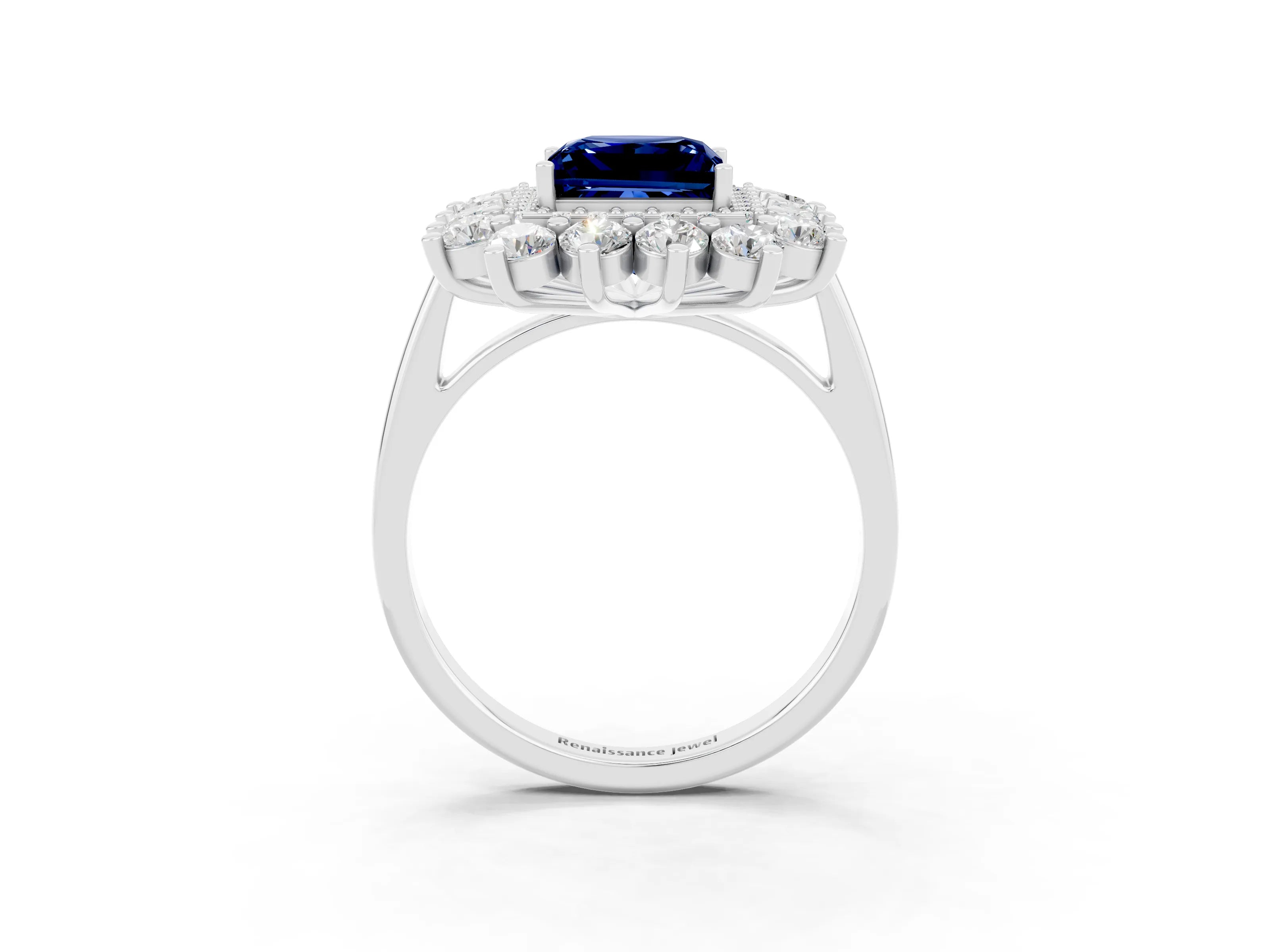 White gold Princess Cut Halo Cluster Diamond Ring with Pave Band and Four-Prong Setting_39