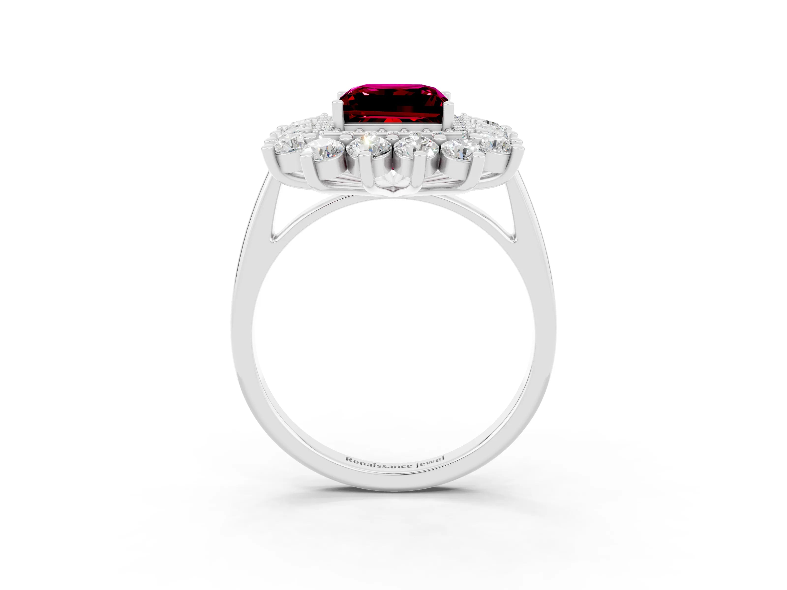 White gold Princess Cut Halo Cluster Diamond Ring with Pave Band and Four-Prong Setting_3