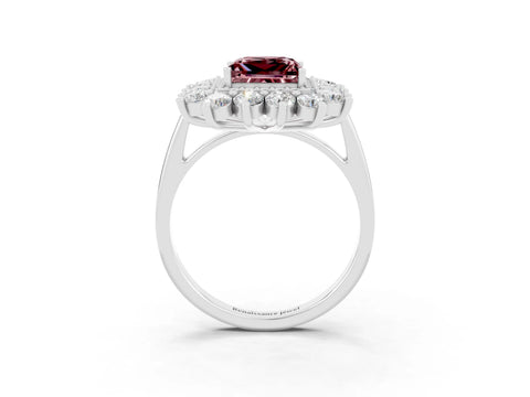 White gold Princess Cut Halo Cluster Diamond Ring with Pave Band and Four-Prong Setting_3