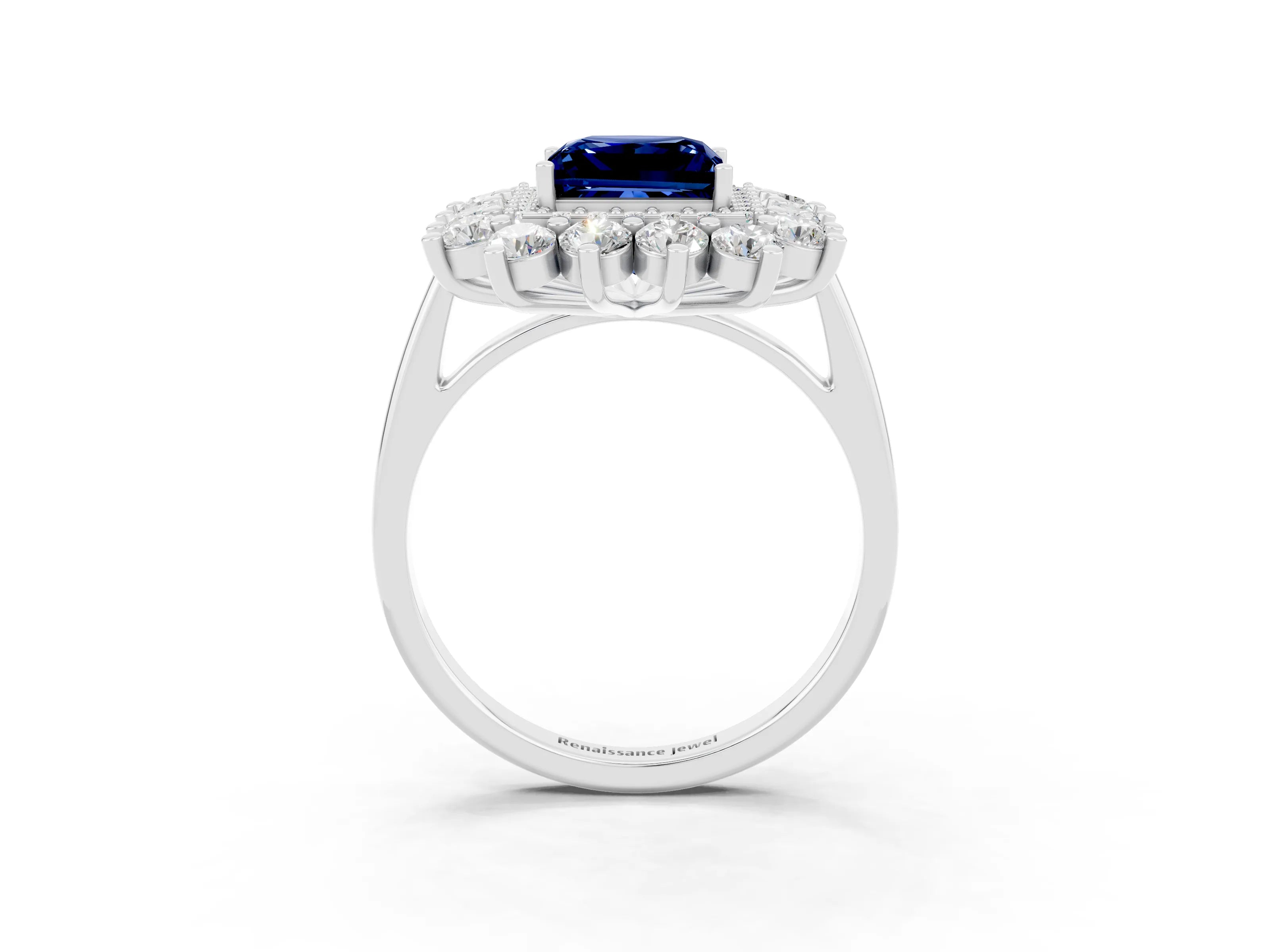 White gold Princess Cut Halo Cluster Diamond Ring with Pave Band and Four-Prong Setting_3