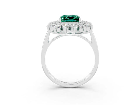 White gold Princess Cut Halo Cluster Diamond Ring with Pave Band and Four-Prong Setting_3