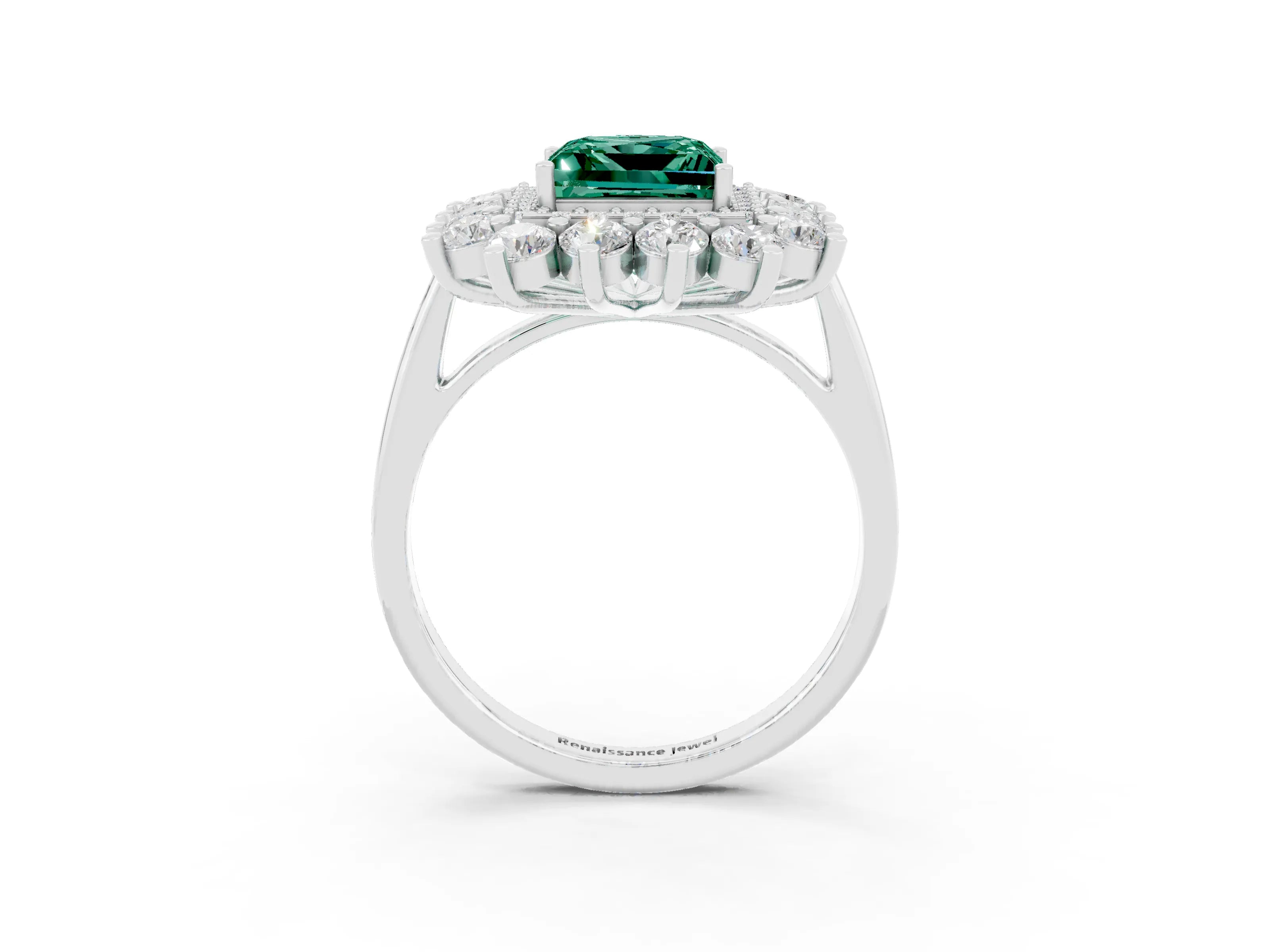 White gold Princess Cut Halo Cluster Diamond Ring with Pave Band and Four-Prong Setting_3