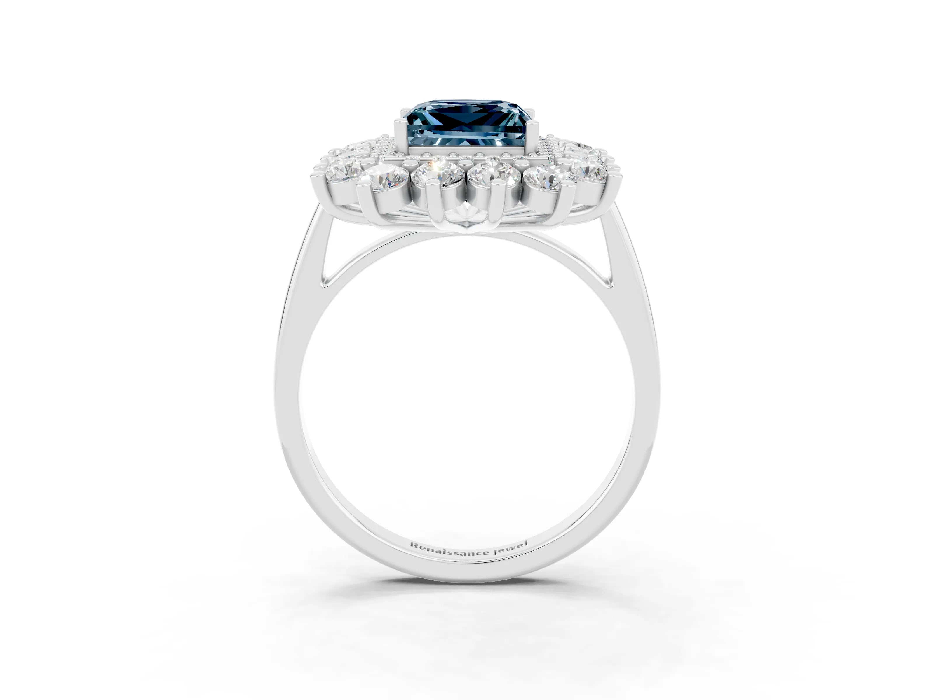 White gold Princess Cut Halo Cluster Diamond Ring with Pave Band and Four-Prong Setting_3