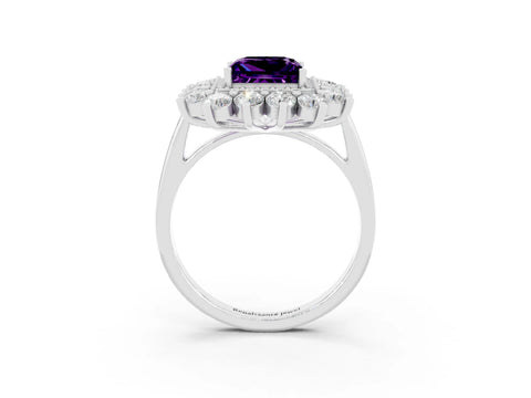 White gold Princess Cut Halo Cluster Diamond Ring with Pave Band and Four-Prong Setting_3