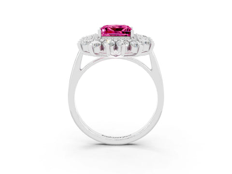 White gold Princess Cut Halo Cluster Diamond Ring with Pave Band and Four-Prong Setting_3