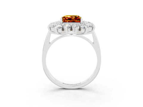White gold Princess Cut Halo Cluster Diamond Ring with Pave Band and Four-Prong Setting_3