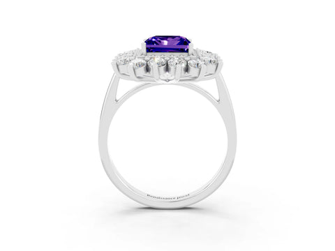 White gold Princess Cut Halo Cluster Diamond Ring with Pave Band and Four-Prong Setting_3