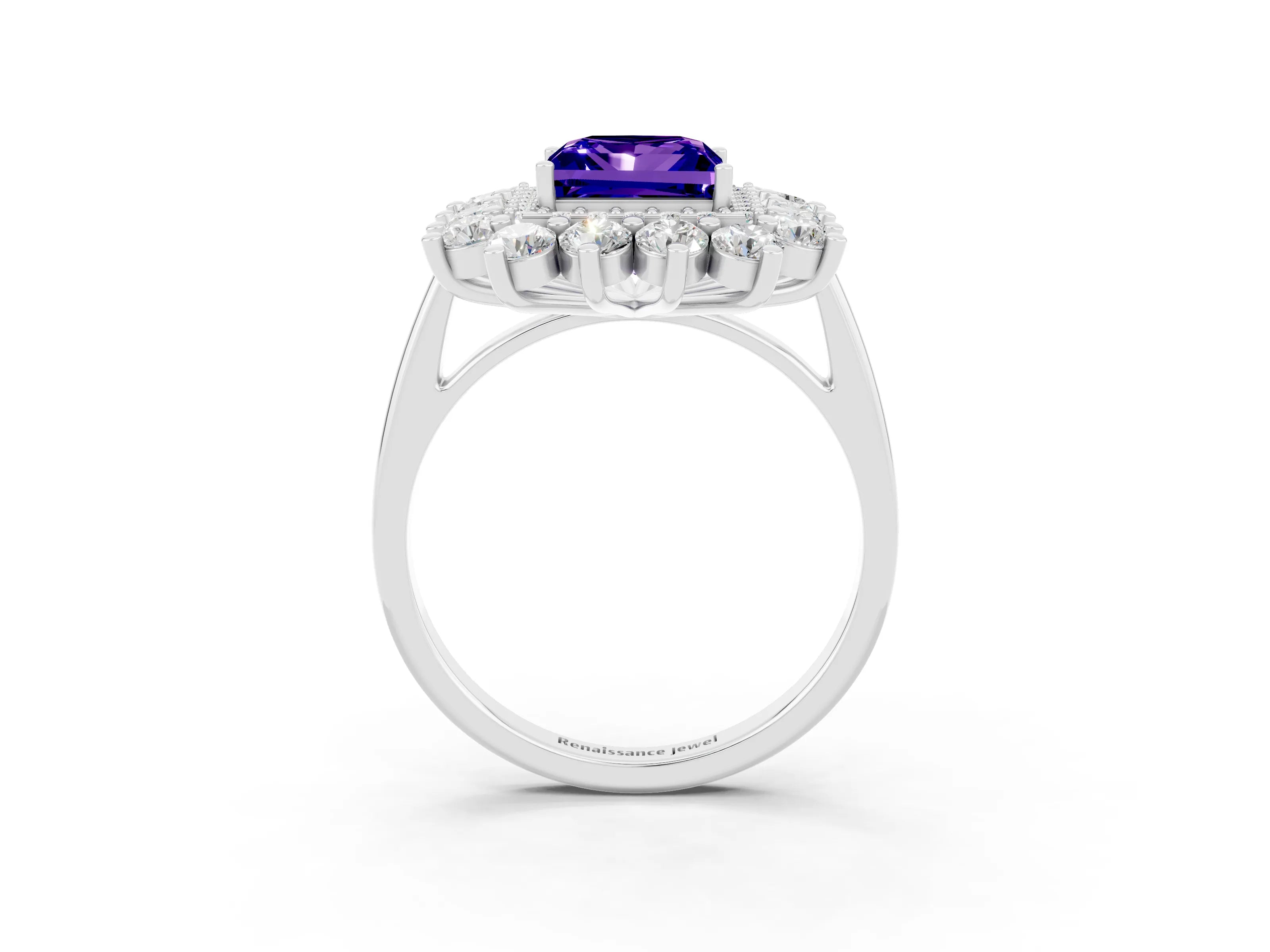 White gold Princess Cut Halo Cluster Diamond Ring with Pave Band and Four-Prong Setting_3