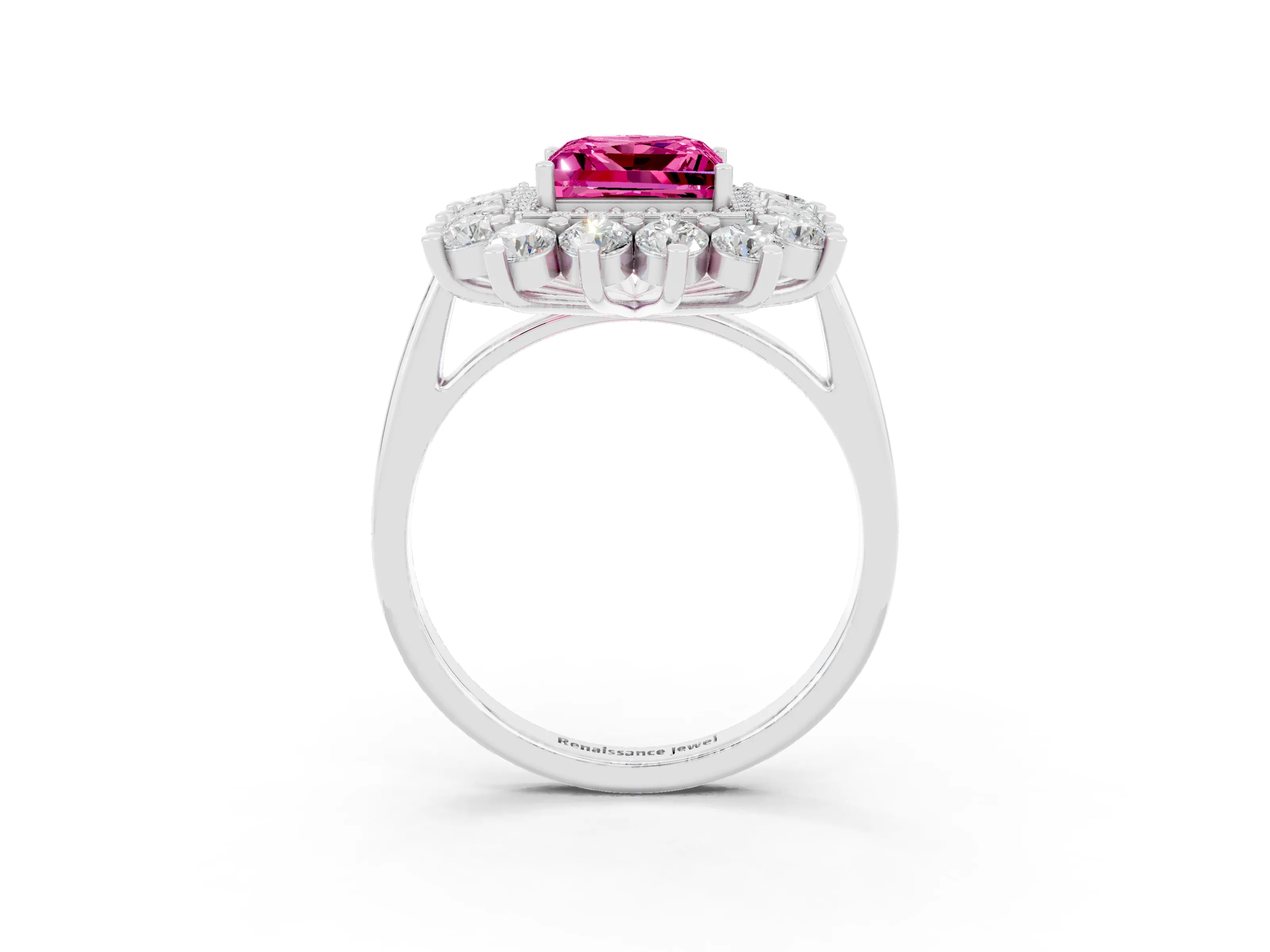 White gold Princess Cut Halo Cluster Diamond Ring with Pave Band and Four-Prong Setting_3