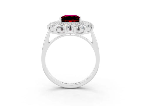 White gold Princess Cut Halo Cluster Diamond Ring with Pave Band and Four-Prong Setting_3