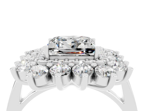 White gold Princess Cut Halo Cluster Diamond Ring with Pave Band and Four-Prong Setting_40