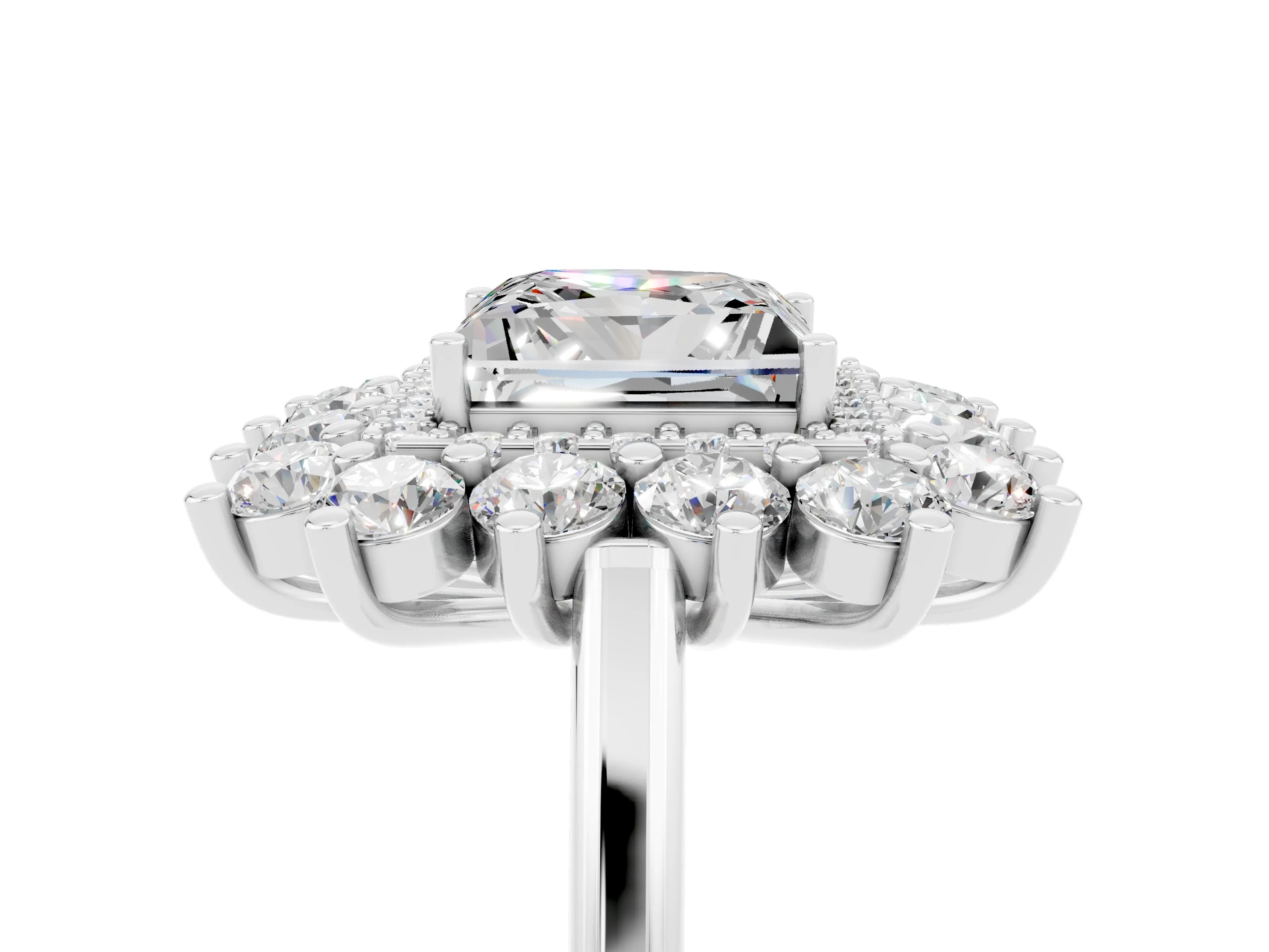 White gold Princess Cut Halo Cluster Diamond Ring with Pave Band and Four-Prong Setting_41