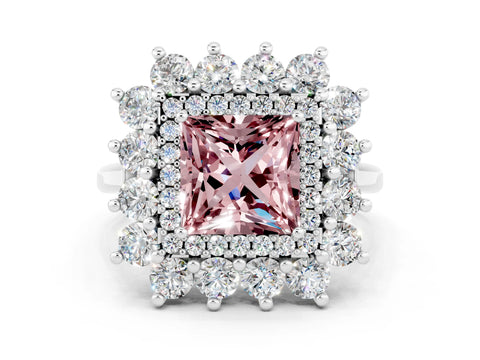 White gold Princess Cut Halo Cluster Diamond Ring with Pave Band and Four-Prong Setting_42