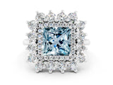 White gold Princess Cut Halo Cluster Diamond Ring with Pave Band and Four-Prong Setting_43