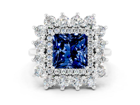 White gold Princess Cut Halo Cluster Diamond Ring with Pave Band and Four-Prong Setting_43