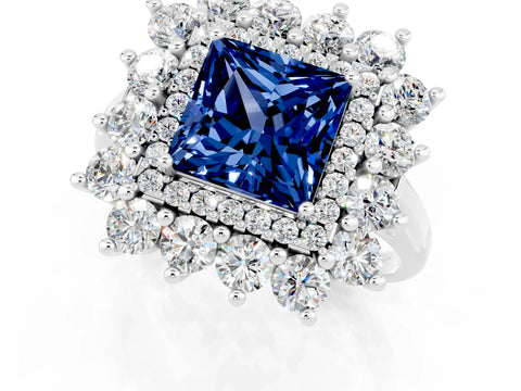 White gold Princess Cut Halo Cluster Diamond Ring with Pave Band and Four-Prong Setting_44