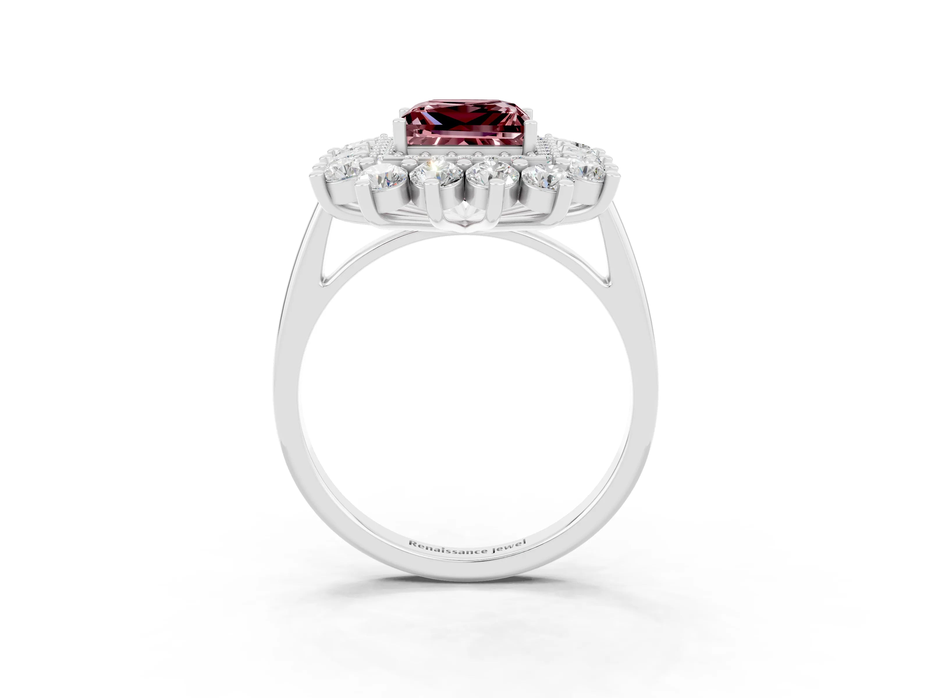 White gold Princess Cut Halo Cluster Diamond Ring with Pave Band and Four-Prong Setting_45