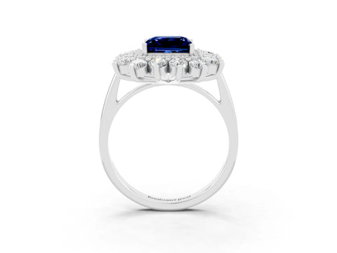 White gold Princess Cut Halo Cluster Diamond Ring with Pave Band and Four-Prong Setting_45