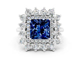 White gold Princess Cut Halo Cluster Diamond Ring with Pave Band and Four-Prong Setting_45
