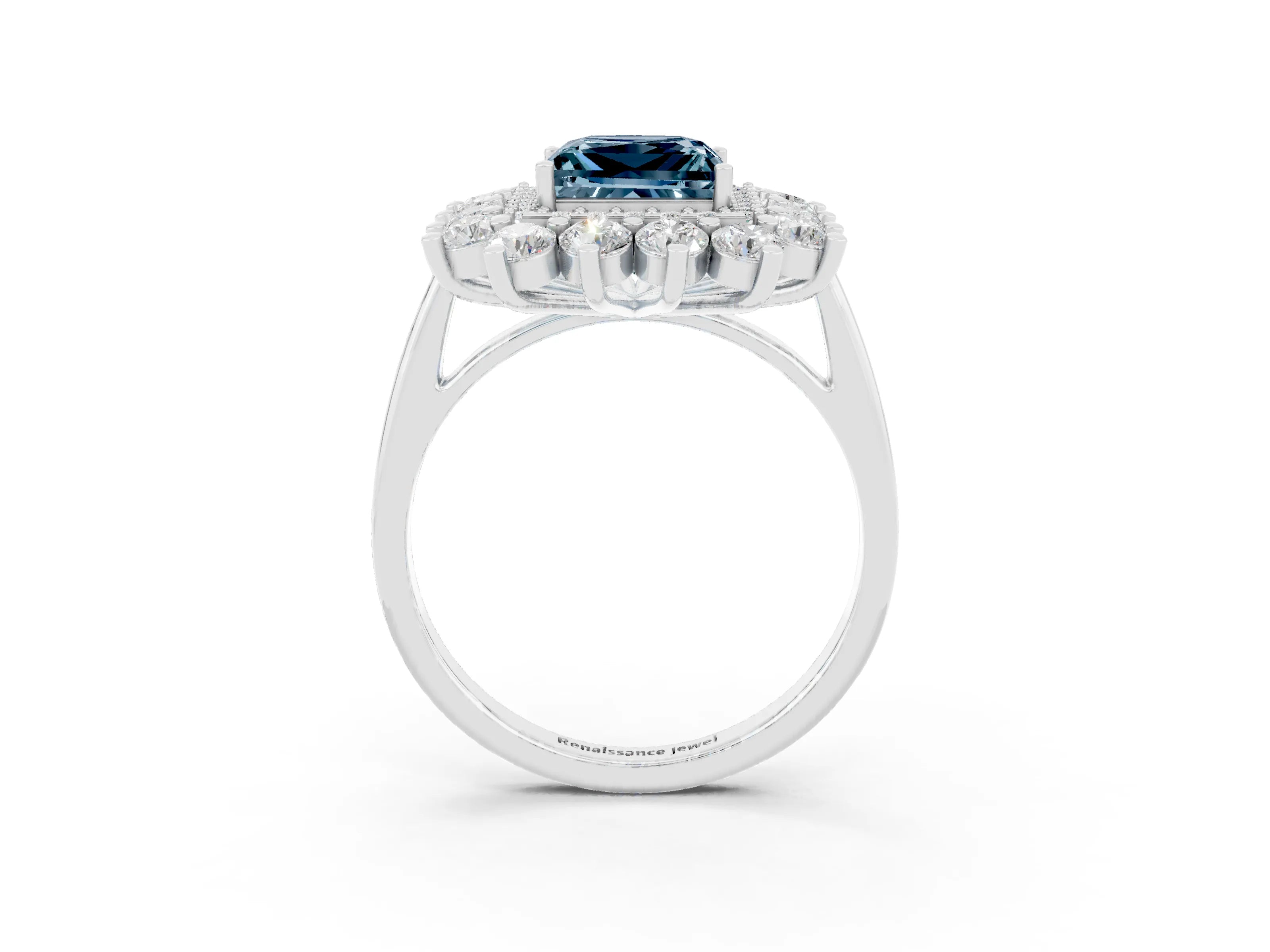 White gold Princess Cut Halo Cluster Diamond Ring with Pave Band and Four-Prong Setting_45