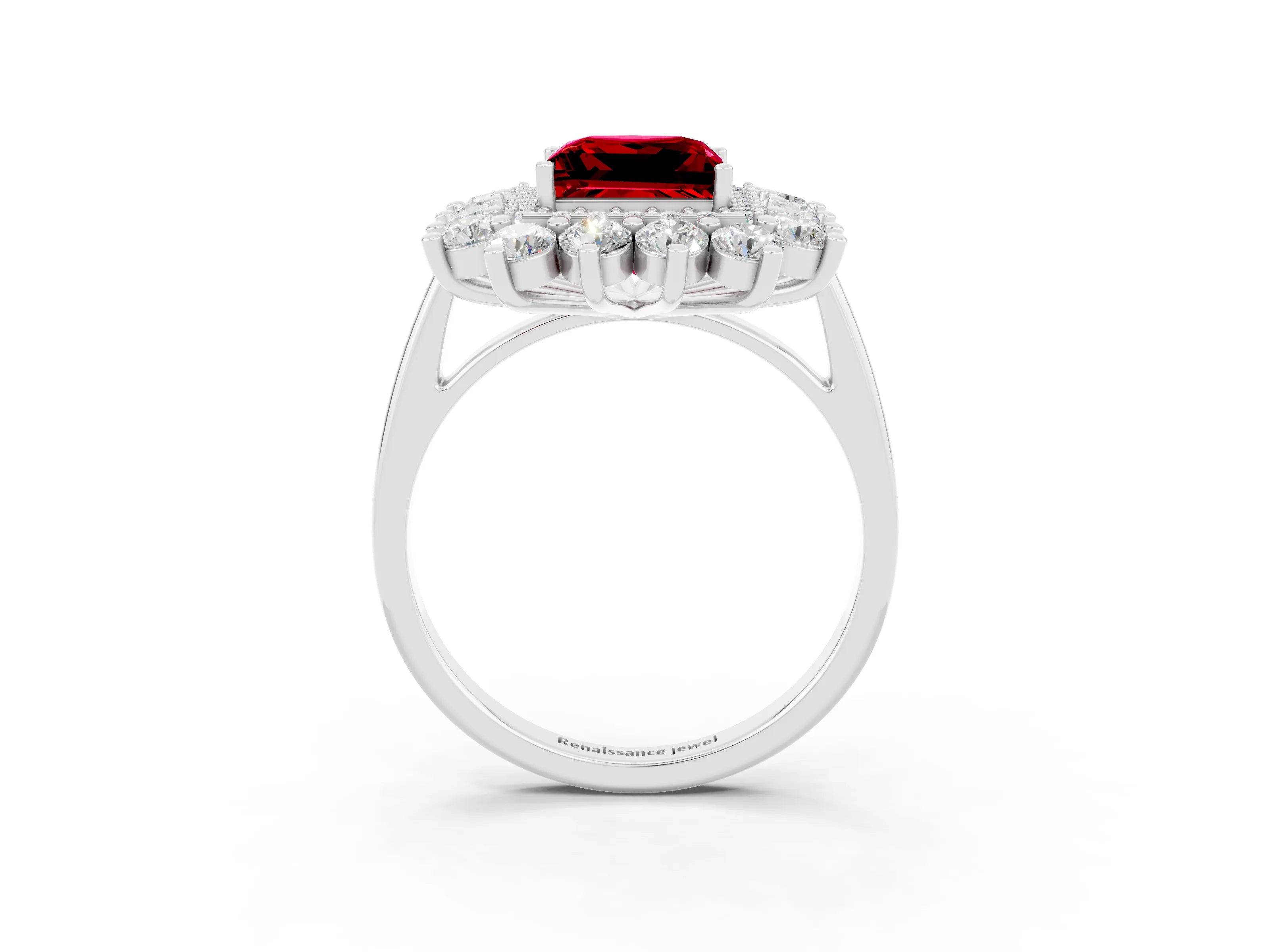 White gold Princess Cut Halo Cluster Diamond Ring with Pave Band and Four-Prong Setting_45