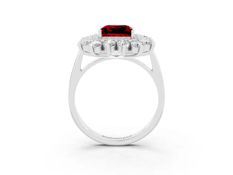White gold Princess Cut Halo Cluster Diamond Ring with Pave Band and Four-Prong Setting_45