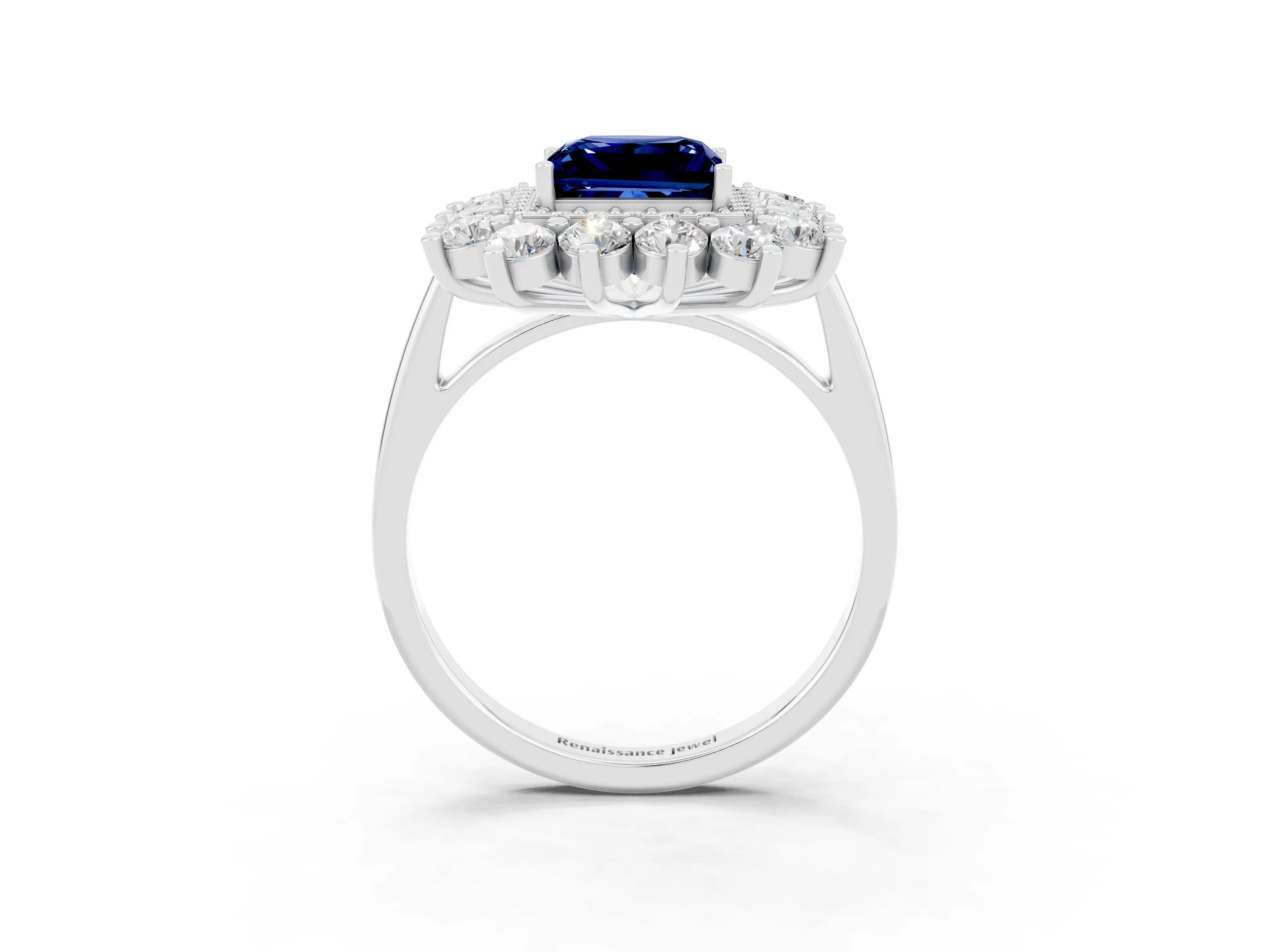 White gold Princess Cut Halo Cluster Diamond Ring with Pave Band and Four-Prong Setting_46