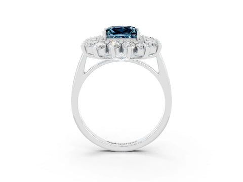 White gold Princess Cut Halo Cluster Diamond Ring with Pave Band and Four-Prong Setting_46